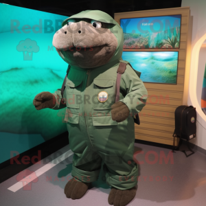 Green Stellar's sea cow mascot costume character dressed with Cargo Pants and Earrings