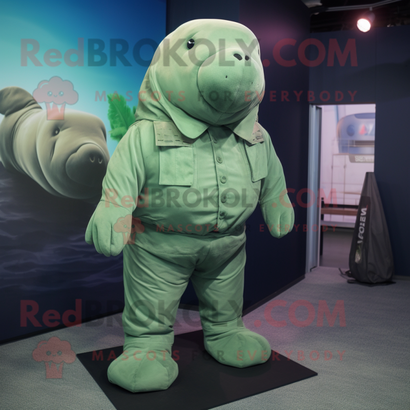 Green Stellar's sea cow mascot costume character dressed with Cargo Pants and Earrings