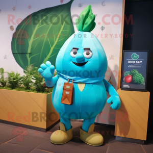 Turquoise Turnip mascot costume character dressed with Bodysuit and Wallets