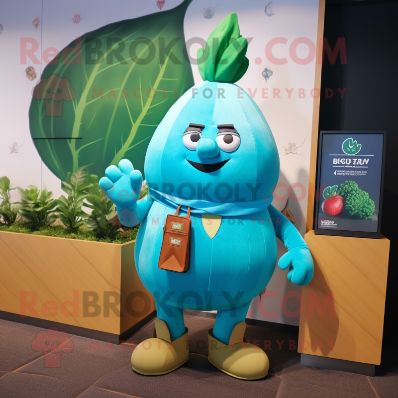 Turquoise Turnip mascot costume character dressed with Bodysuit and Wallets