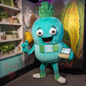 Turquoise Turnip mascot costume character dressed with Bodysuit and Wallets