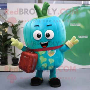 Turquoise Turnip mascot costume character dressed with Bodysuit and Wallets