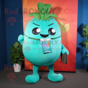 Turquoise Turnip mascot costume character dressed with Bodysuit and Wallets