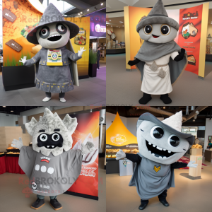 Gray Nachos mascot costume character dressed with Polo Shirt and Shawls