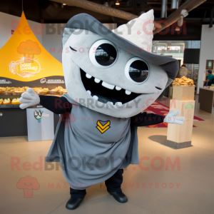 Gray Nachos mascot costume character dressed with Polo Shirt and Shawls