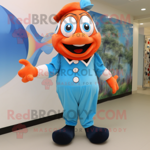 Sky Blue Clown fish mascot costume character dressed with Dress Pants and Foot pads