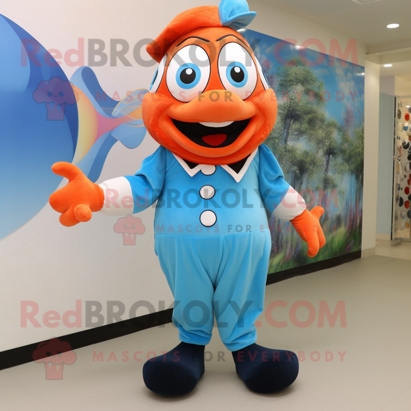 Sky Blue Clown fish mascot costume character dressed with Dress