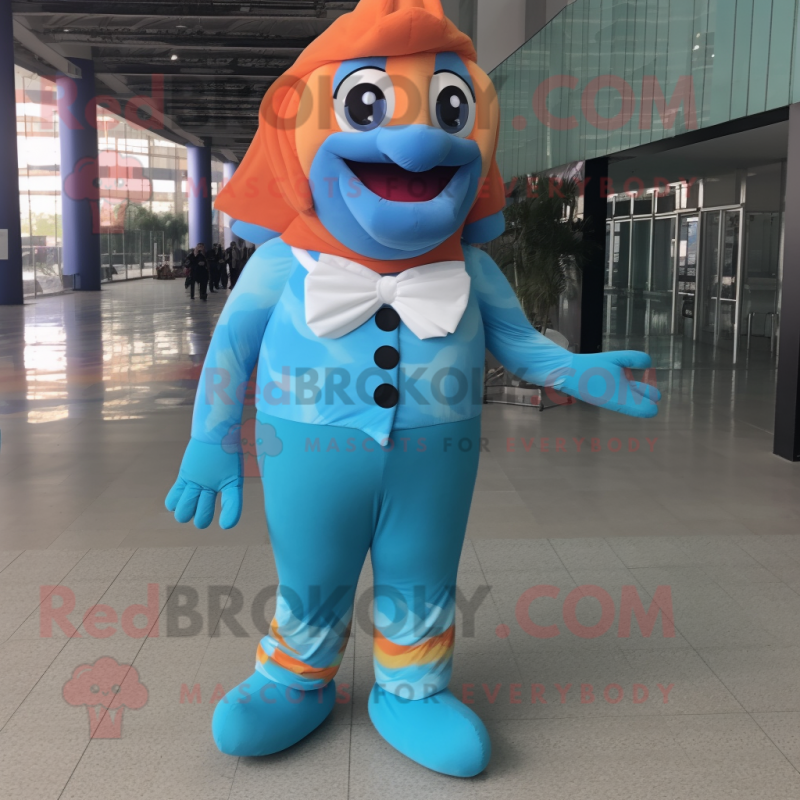 Sky Blue Clown fish mascot costume character dressed with Dress Pants and Foot pads
