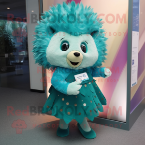 Teal Hedgehog mascot costume character dressed with Wrap Skirt and Headbands