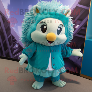 Teal Hedgehog mascot costume character dressed with Wrap Skirt and Headbands