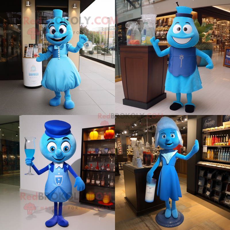 Blue Hourglass mascot costume character dressed with Cocktail Dress and Tote bags Blue Hourglass mascot costume character dressed with Cocktail Dress and Tote bags