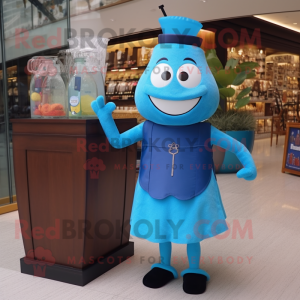 Blue Hourglass mascot costume character dressed with Cocktail Dress and Tote bags