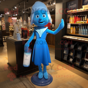 Blue Hourglass mascot costume character dressed with Cocktail Dress and Tote bags