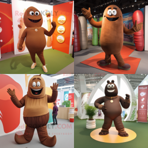 Brown Goulash mascot costume character dressed with Yoga Pants and Foot pads