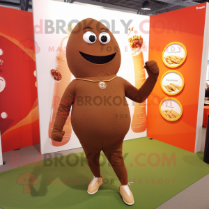 Brown Goulash mascot costume character dressed with Yoga Pants and Foot pads