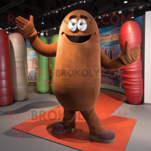 Brown Goulash mascot costume character dressed with Yoga Pants and Foot pads