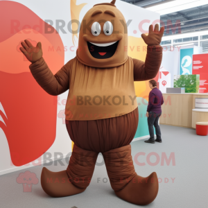 Brown Goulash mascot costume character dressed with Yoga Pants and Foot pads