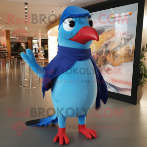 Blue Woodpecker mascot costume character dressed with Turtleneck and Scarves