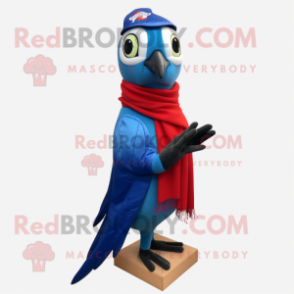 Blue Woodpecker mascot costume character dressed with Turtleneck and Scarves