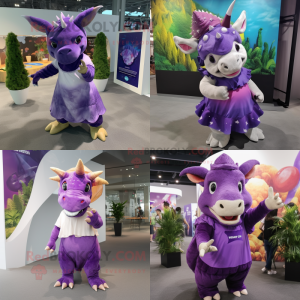 Paars Triceratops mascotte...
