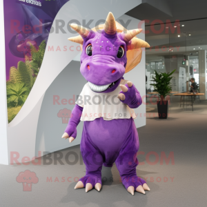 Lilla Triceratops maskot...