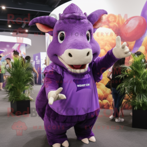 Purple Triceratops mascot costume character dressed with Maxi Skirt and Beanies