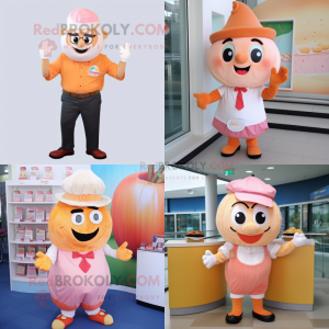 Peach Cupcake mascot costume character dressed with Oxford Shirt and Headbands