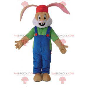 Brun kanin maskot klædt i overall - Redbrokoly.com