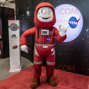 Maroon Astronaut mascot costume character dressed with Skinny Jeans and Pocket squares