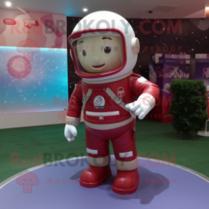 Maroon Astronaut mascot costume character dressed with Skinny Jeans and Pocket squares