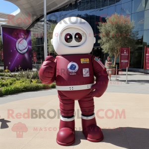 Maroon Astronaut mascot costume character dressed with Skinny Jeans and Pocket squares