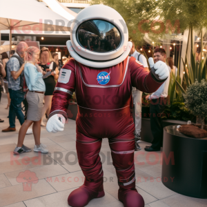 Maroon Astronaut mascot costume character dressed with Skinny Jeans and Pocket squares