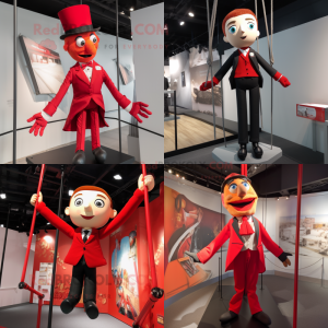 Red trapeze artist mascot costume character dressed with Suit Jacket and Ties