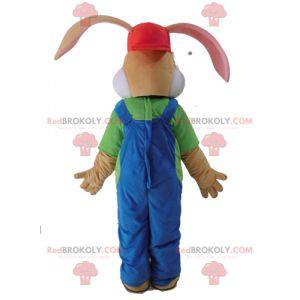 Brown rabbit mascot dressed in overalls - Redbrokoly.com