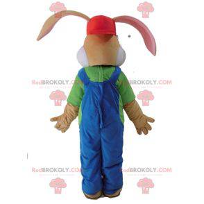 Braunes Kaninchenmaskottchen in Overalls - Redbrokoly.com