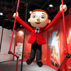 Red trapeze artist mascot costume character dressed with Suit Jacket and Ties