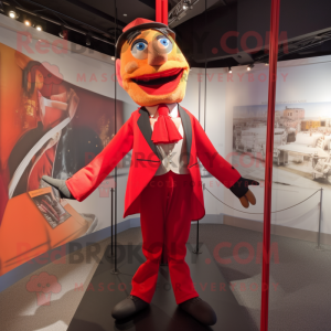 Red trapeze artist mascot costume character dressed with Suit Jacket and Ties