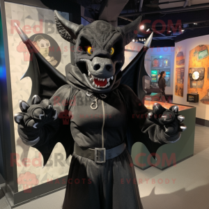 Black Gargoyle mascot costume character dressed with Bomber Jacket and Shawl pins