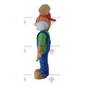 Braunes Kaninchenmaskottchen in Overalls - Redbrokoly.com