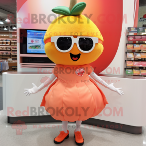 Peach Chief mascot costume character dressed with Mini Skirt and Sunglasses
