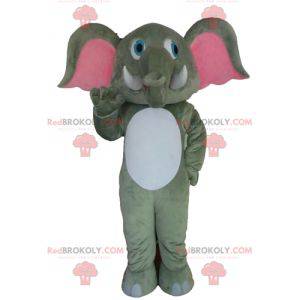 Mascotte d'éléphant gris blanc et rose géant - Redbrokoly.com