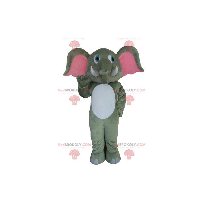 Gigante mascotte elefante grigio bianco e rosa - Redbrokoly.com