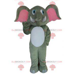 Gigante mascotte elefante grigio bianco e rosa - Redbrokoly.com