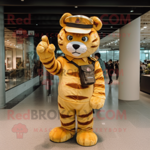 Gold Tiger mascot costume character dressed with Cargo Pants and Berets
