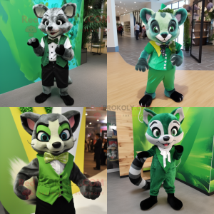 Green Civet mascot costume character dressed with Playsuit and Bow ties