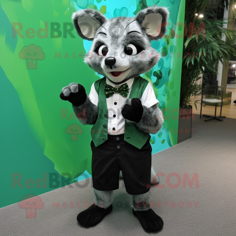 Green Civet mascot costume character dressed with Playsuit and Bow ties