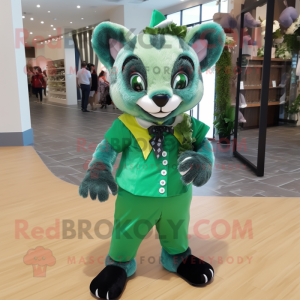 Green Civet mascot costume character dressed with Playsuit and Bow ties