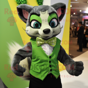 Green Civet mascot costume character dressed with Playsuit and Bow ties