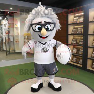Gray Rugby ball mascot costume character dressed with T-Shirt and Eyeglasses