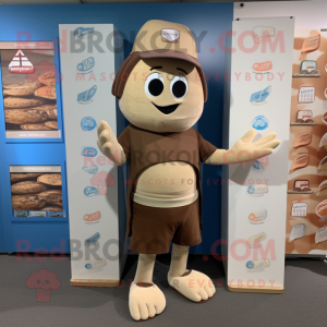 Tan Chocolate bar mascot costume character dressed with Board Shorts and Beanies